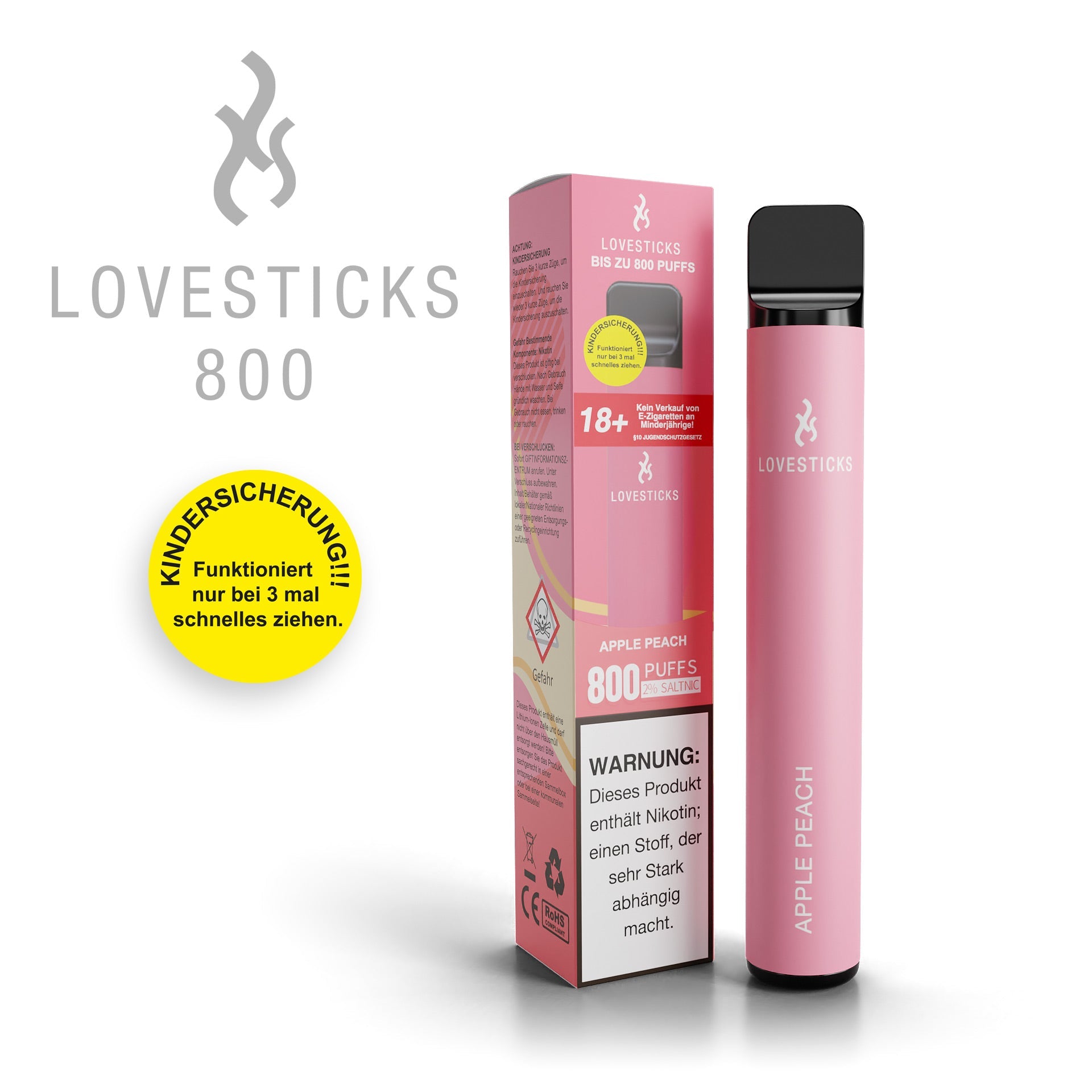 LOVESTICKS 800 – APPLE PEACH E-Zigarette (8368835461457) (8366565491020)