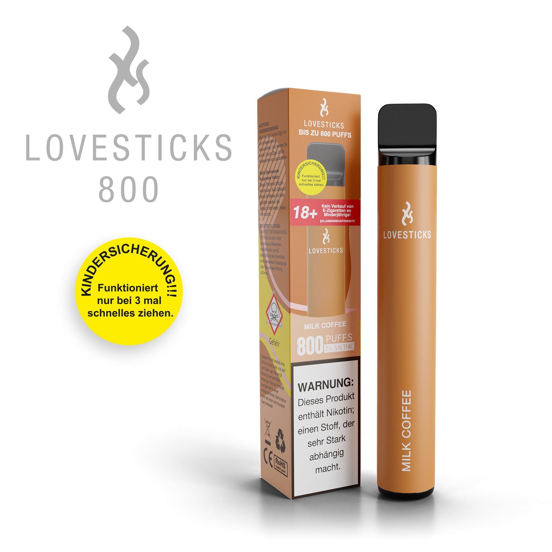 LOVESTICKS 800 – MILK COFFEE E-Zigarette (8368836575569) (8366565523788)