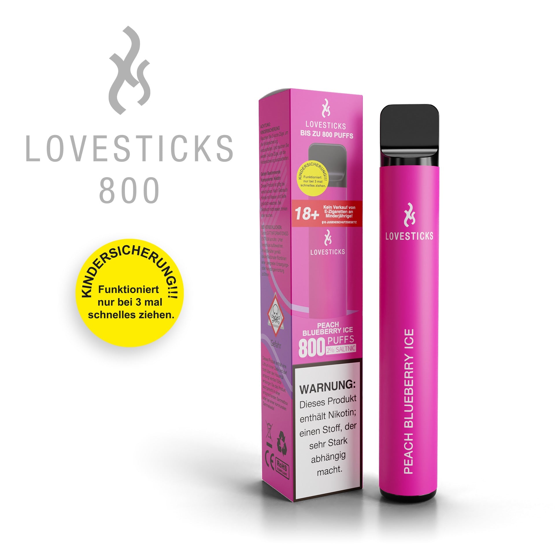 LOVESTICKS 800 – PEACH BLUEBERRY ICE E-Zigarette (8368844276049) (8366565589324)