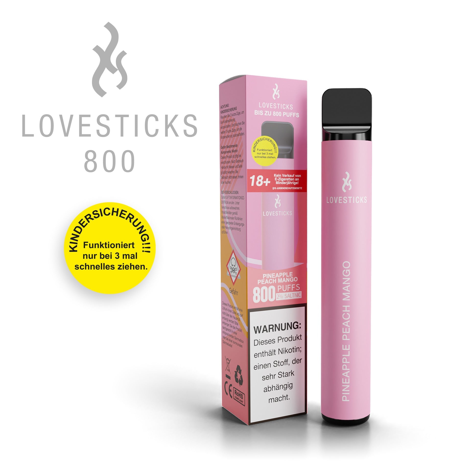 LOVESTICKS 800 – PINEAPPLE PEACH MANGO E-Zigarette (8368835068241) (8366565458252)